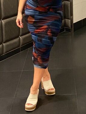 Zara Blue and Rust Midi Skirt